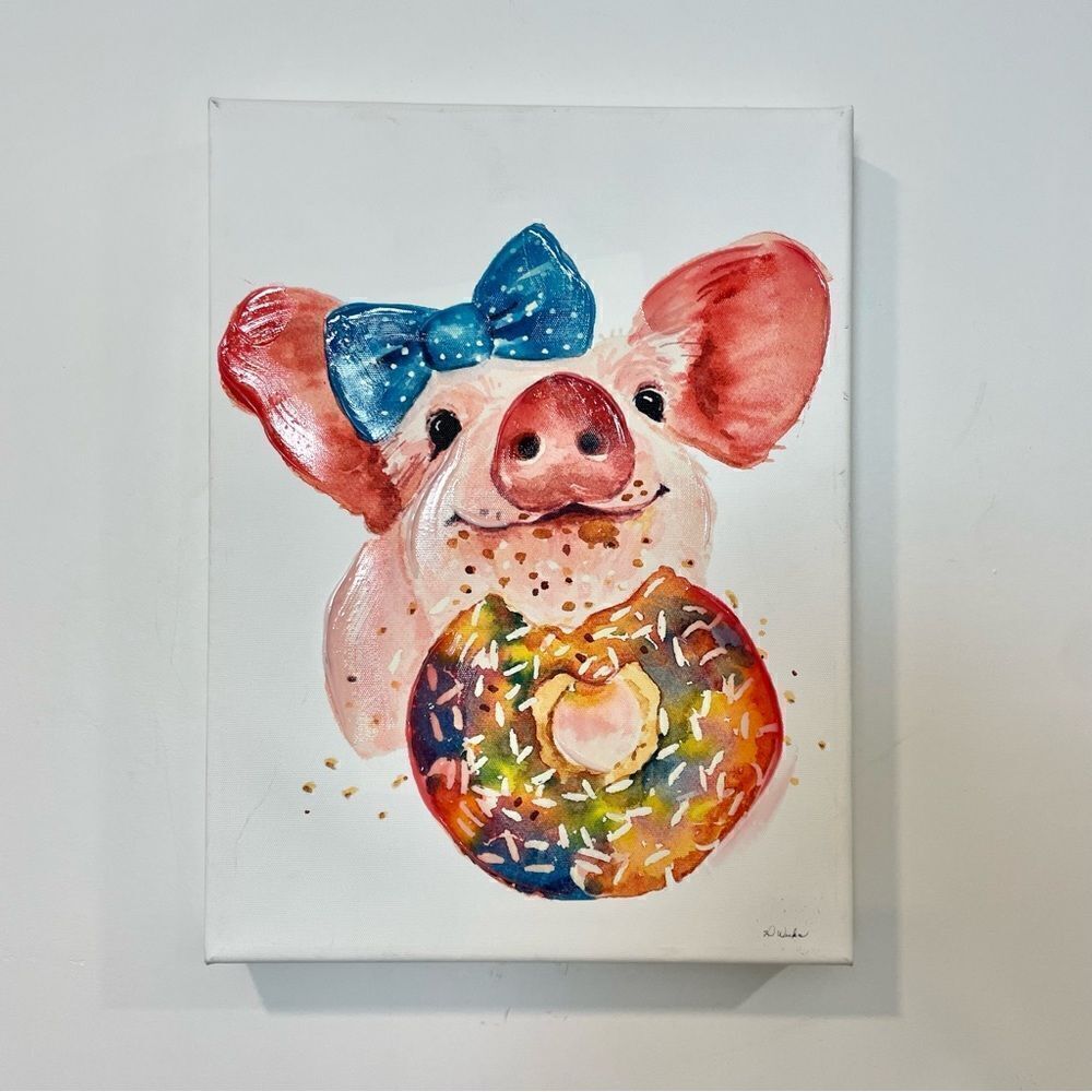 Canvas Little Pig Girl Color-full Print Canvas Girls Room Decoration 18” x 12”